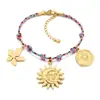 Pulsera Joyería Colorida de Cuerda Tejida a Mano de Moda y Creativa con Elementos Bohemios, Colgante de Sol en Forma de Corazón