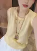 2025 Verano Nuevo Cuello Redondo Color Caramelo Sencillo Versátil Chaleco sin Mangas Tejido de Seda de Hielo Top de Color Sólido para Mujer Trendy