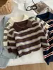 Moda Estilo Coreano Retro Rayas Solapa Tejido Manga Corta Mujer 2026 Otoño Invierno Nuevas Llegadas Suéter Jersey Top Pequeño