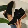 Botas de tornozelo femininas plus size para quatro estações, estilo britânico, cor sólida, bico fino, zíper lateral casual, salto baixo, calçados de comércio exterior transfronteiriços para mulheres