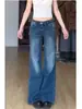Jeans acampanados retro de cintura baja estilo vintage americano para mujer, holgados y fluidos, extralargos para personas altas, pantalones hasta el suelo