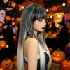 Peluca de Comercio Exterior de Amazon para Mujer, Estilo de Peinado Largo Recto Blanco Degradado, Estilo Cosplay de Celebridad de Internet con Flequillo Completo, Peluca Completa de Fibra Sintética Colorida
