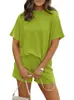 2026 Amazon Sitio Independiente Más Vendido Transfronterizo Europeo y Americano Verano Moda Casual Rayas Nuevo Cuello Redondo Conjunto de Ropa para Mujer