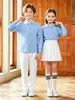 Uniforme de Clase Estilo Universitario para Niños Camiseta Polo Azul de Manga Larga Uniforme Escolar Primaria Set de Uniforme de Jardín de Infancia