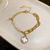Pulseira de Pérola de Água Doce Coreana Incrustada com Diamante Rosto Sorridente Número Pulseira Dongdaemun Ins Nicho Luxo Acessível Elegante Pulseira Pulseira para Mulheres
