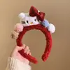 Linda Diadema de Felpa de Gatito con Lazo Rojo para Mujer Otoño e Invierno Diadema para Lavado Facial Diadema Navideña y de Año Nuevo