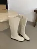 Botas de Montaria Longas Slim Camurça Salto Grosso Cáqui Femininas 2026 Nova Coleção Outono/Inverno Botas Longas Brancas Meio da Panturrilha