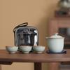 Taza Express Ru Kiln Azul y Flores Rama Envoltura Una Olla Tres Tazas Juego de Té de Viaje Traje Bolsa Portátil Cerámica Kung Fu al Aire Libre