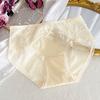 Nueva ropa interior de encaje para mujer, de satén sedoso, de cintura media, sexy, de algodón antibacteriano 7A, con entrepierna de encaje.