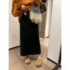 Saia de Tricô Grossa Elegante Cinza Forrada com Lã para Mulheres Nova Coleção Outono e Inverno 2025 Cintura Alta Efeito Emagrecedor Saia Longa Grossa