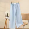 Calça de Dormir de Algodão Nuvem para Mulheres, Novo Estilo de Verão, Calça de Casa Colorida Xadrez Tecido, Calça Casual de Perna Larga Fina Que Pode Ser Usada Fora