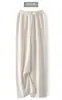 Calça de tricô branca de perna larga para mulheres, outono e inverno, espessa, tecido de lã macio e aconchegante, corte reto, casual, para baixinhas, que alonga a silhueta, comprimento até o chão