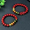 Pulseira Cinábrio Deus da Riqueza das Cinco Estradas Cristal Natural Areia Pixiu Pulseira Deus da Riqueza das Cinco Estradas para Homens e Mulheres Presente de Ano do Zodíaco