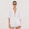Conjunto Cruzado de Algodón Puro con Lazo, Estilo Europeo y Americano, Nueva Ola Primavera/Verano 2026, Conjunto de Dos Piezas con Cárdigan de Borde Irregular y Shorts Casuales de Cintura Alta