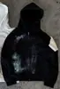 Sudadera con capucha y cremallera, versátil, de corte holgado, con estampado de graffiti pintado a mano, efecto desgastado vintage, teñido anudado, transfronteriza europea y americana, nicho