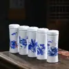Taza Termo de Cerámica Jingdezhen con Forro de Doble Capa, Vaso Portátil para Agua, Taza de Té con Tapa, Taza Azul y Blanca, Taza para Regalo de Negocios, Venta al por Mayor
