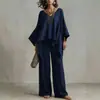Ropa de Verano para Mujer Europea y Americana Transfronteriza Amazon Nuevo Estilo de Verano Algodón y Lino Elegante Simple Holgado Traje de Color Sólido para Mujer