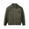 Chamarra con Cremallera de Cuero Arrugado para Hombre Jie Zhan 25 Otoño e Invierno Nuevo Retro Americano Ropa de Trabajo Top Callejero