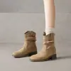 Botines de tacón bajo, botines apilados para mujer, nuevos botines western cowboy Maillard de otoño 2026, botines cortos, botines Martin de media pantorrilla
