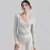 Top deportivo de manga murciélago con cuello en V, estilo dos piezas, ajustado, para Pilates, fitness, manga larga, yoga, para mujer