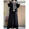 Conjunto de pijama casual estilo coreano, moletom preto para meninas, outono e inverno 2026, novo tamanho grande, conjunto de roupa de casa com gola xale
