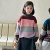 Suéter Infantil 2026 Estilo Inverno Meninos e Meninas Estilo Coreano Tricô com Blocos de Cor e Listras Largas Suéter Infantil Espesso Top Dopamina