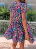 Vestido Curto Elegante com Estampa Floral em Patchwork, Novo para Primavera/Verão 2025, Venda Cruzada Europeia e Americana, Comércio Exterior para Amazon, para Mulheres
