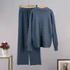Conjunto de Punto Transfronterizo Set de Suéteres Otoño e Invierno Europeo y Americano Pulóver de Punto con Cuello Polo + Pantalones Largos de Pierna Ancha Conjunto de Dos Piezas
