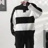 Suéter de cuello alto a rayas y bloques de color estilo coreano para hombre, corte holgado, otoño/invierno, chaqueta de punto versátil, moderna