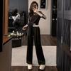 2023 Moda Net vermelho mesmo estilo plus size roupas femininas puro desejo fino respirável preto gola redonda manga curta três peças roupas femininas