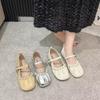 Sapatos Femininos Mary Shallow 2025 Nova Coleção Primavera e Outono Sapatos Flats Loafers de Noite Estilo Francês com Solado Macio Sapatos Pequenos de Couro Prateados para Mulheres
