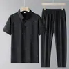 Novo Conjunto Esportivo Casual de Verão para Homens, Roupa de Seda Gelada Polo de Manga Curta para Homens de Meia-Idade e Idosos, Conjunto de Seda Gelada para o Pai