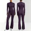 Conjunto de yoga sin costuras ZORA de manga larga con cremallera y pantalones acampanados, atuendo de otoño para fitness y entrenamiento para mujer