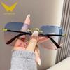 Gafas de Sol sin Marco con Borde Cortado para Mujer, Estilo Trendy Europeo y Americano, Populares en Redes Sociales, Protección UV, Elegantes Gafas de Sol de Estilo Callejero