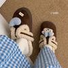Zapatos Birkenstock de algodón con forro polar y lazo retro para mujer, pantuflas peludas de colores cálidos a juego para otoño e invierno, para uso en interiores y exteriores.