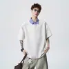 Nasa sobre Camiseta Listrada de Manga Curta Falsa Duas Peças para Homem, Marca Tendência de Verão, Camiseta Esportiva com Gola Reversível, Top Solto e Fresco