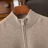 Nuevo suéter de cachemira 100% para hombre de otoño e invierno, suéter simple de cuello medio con cremallera, suéter base de lana tejido suelto y grueso