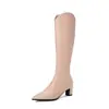 Botas western femininas estilo europeu e americano, bico fino, salto médio, botas de cano alto para outono e inverno, tamanho grande 09-28