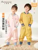 Shangbaomai Pijama Infantil Peça Única Outono e Inverno De Rong Meninos e Meninas Pijama de Bebê Roupa de Casa Proteção da Barriga Tipo com Botões à Prova de Chutes