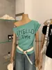 Wgwe9135 Ropa de Mujer Guangzhou Shisanxing Nuevo Estilo 2026 Top Camiseta de Manga Corta con Diseño Estampado de Hombro Descubierto y Cuello Diagonal Verano