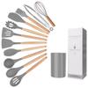 Manoplas para Horno y Mango de Madera Resistente a Altas Temperaturas Juego de 12 Piezas de Utensilios de Cocina de Silicona Sartén Antiadherente Espátula Especial de Silicona Juego de Utensilios de Cocina de Silicona Al por Mayor