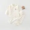 Conjunto de Roupa de Dormir de Duas Peças para Meninos e Meninas, Blusa de Manga Longa e Calça de Algodão Puro Sem Costura, Classe A, para Outono e Todas as Estações