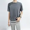 Camiseta Suéter Simples Combina com Tudo Masculino Verão Cor Sólida Ajuste Slim Estilo Coreano Tendência Gola Redonda Manga Curta Combina com Tudo Casual Top