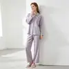 Conjunto de pijama cárdigan casual de algodón 100% Clase A para mujer, conjunto de ropa de estar a rayas de color liso bloqueado para primavera y otoño, se puede usar en el exterior
