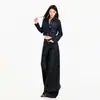 Conjunto de mezclilla transfronterizo para mujer, con una chaqueta corta de corte holgado, pierna ancha, estilo retro americano en color azul mezclilla original, combinado con pantalones largos de mezclilla azul.