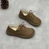 Sapatos de Inverno Genuínos de Couro Quente de Algodão 25 Artesanais Artísticos Bico Redondo Planos Espessados Lã de Cordeiro Cadarço Couro de Vaca Femininos Sapatos de Pelo