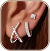Set de Aretes de Botón con Cruz de Cristal en Forma de X y Circonia para Mujer Moda Aretes de Lujo Ligero Chapados en Cobre Dorado Set de Tres Piezas