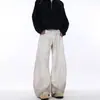 Jeans Scimitar Lavado Branco Pesado Retro Americano Tingimento Sujo Desconstruído Calças de Perna Larga Soltas Masculinas e Femininas Nova Tendência