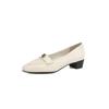 El interior y el exterior altos con elegante camelia de piel de oveja completa 2025 tacón grueso punta redonda pequeña cuero zapatos de media boca talla de mujer