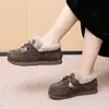 Zapatos de algodón para mujer, cálidos, con forro polar añadido, engrosados, casuales, ligeros, protectores, para interior, sin cordones, zapatos de mamá, versátiles, estilo moderno, zapatos de mujer